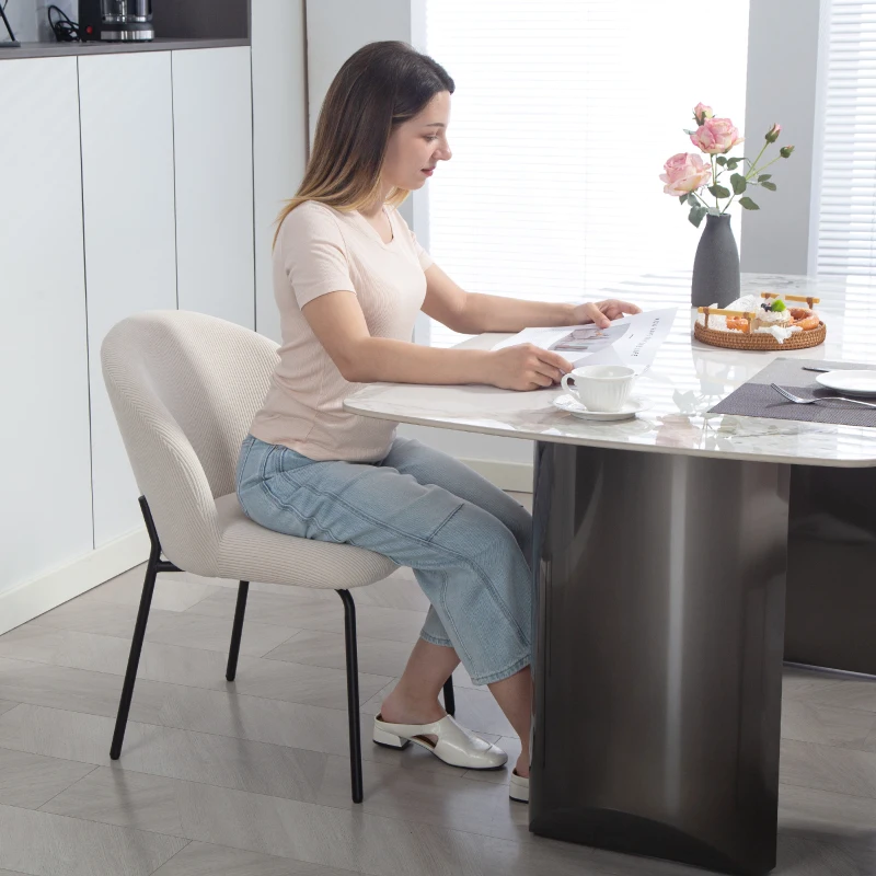 HOMCOM Set mit 2 Esszimmerstühlen aus Rippvelours, Küchenstühle mit Stahlbeinen, 56x58x78cm, Creme