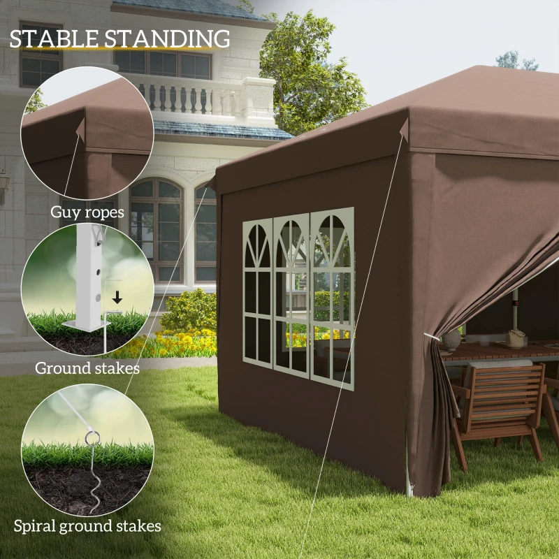 Outsunny 3 x 6 m Pop Up Gazebo with Sides and Windows, Height Adjustable Party Tent with Storage Bag for Garden, Camping, Event, Brown(m-6)