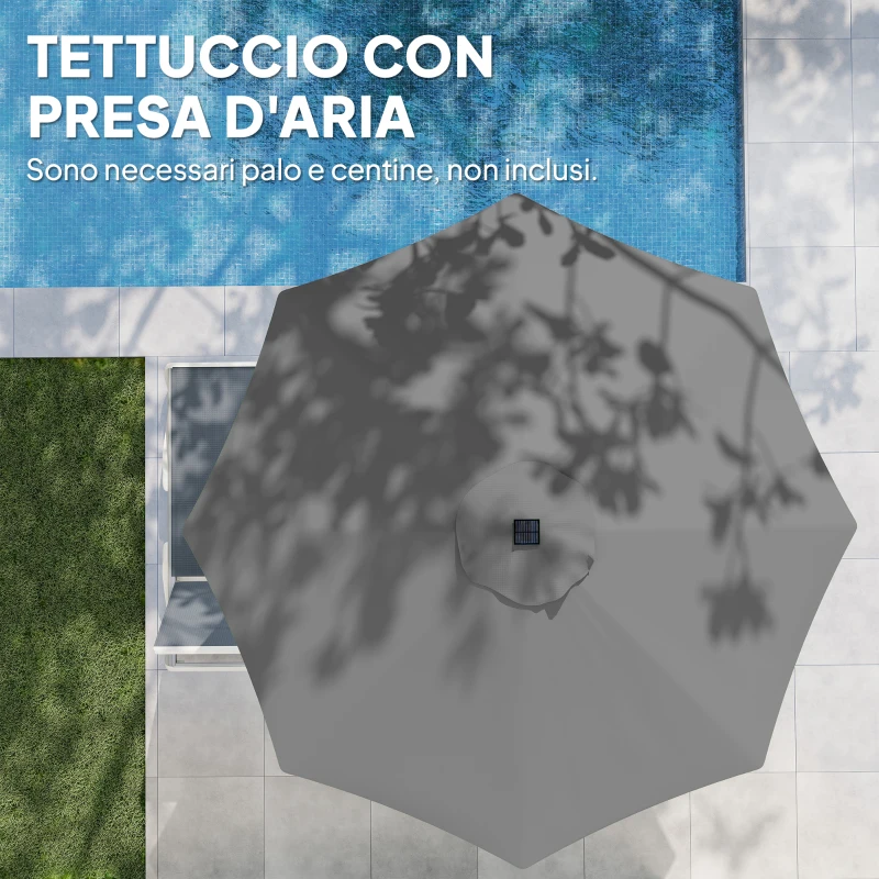Outsunny Telo di Ricambio per Ombrellone da 3 m a 8 Stecche, Poliestere Anti UV 50+, Grigio