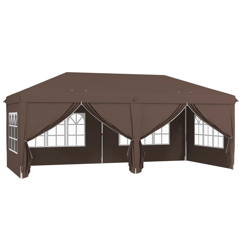 Outsunny 3 x 6 m Pop Up Gazebo with Sides and Windows, Height Adjustable Party Tent with Storage Bag for Garden, Camping, Event, Brown(m-12)