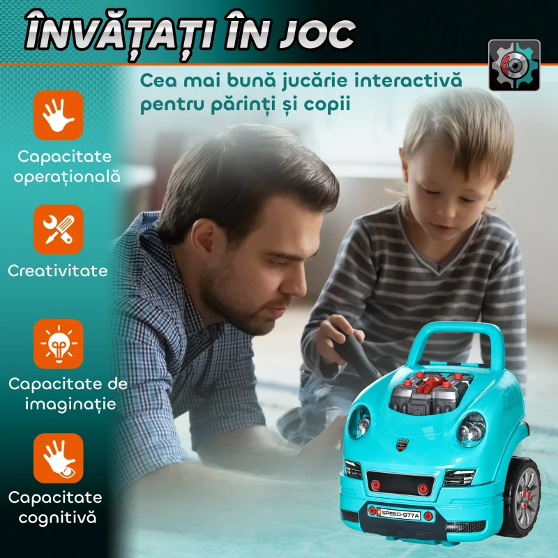 Homcom Atelier Jucarie Camion – Motor & 61 Accesorii, cu Roti si Maner
