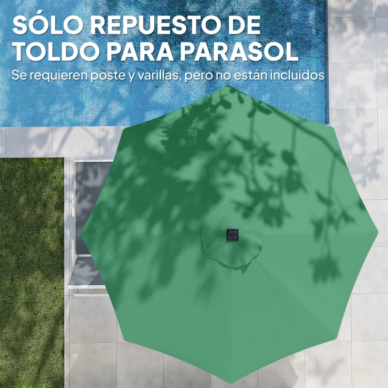 Outsunny Toldo de Recambio de Sombrilla de 3 m Toldo de Repuesto para Sombrilla con Ventilación Superior Protección UV 50+ Verde