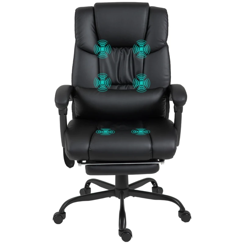 Vinsetto 6-Point Massage Office Chair, PU Leather Desk Chair with Adjustable Height and Footrest for Home Office, Black