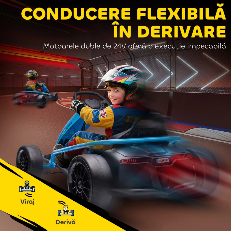 HOMCOM Go Kart Electric pentru Copii, Kart cu Pedale pentru Copii cu Pornire Lentă, Claxon, 115x77x54 cm, Albastru(m-5)