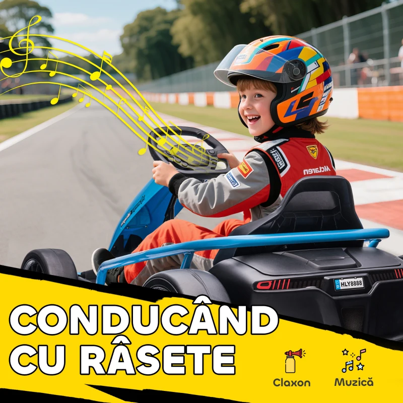 HOMCOM Go Kart Electric pentru Copii, Kart cu Pedale pentru Copii cu Pornire Lentă, Claxon, 115x77x54 cm, Albastru(m-8)