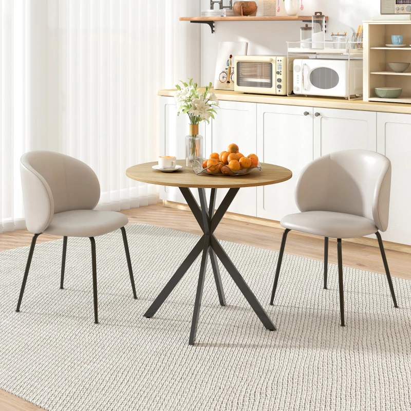 HOMCOM Table à manger ronde pour 2 personnes avec plateau aspect bois et piètement croisé en acier, blanc chêne