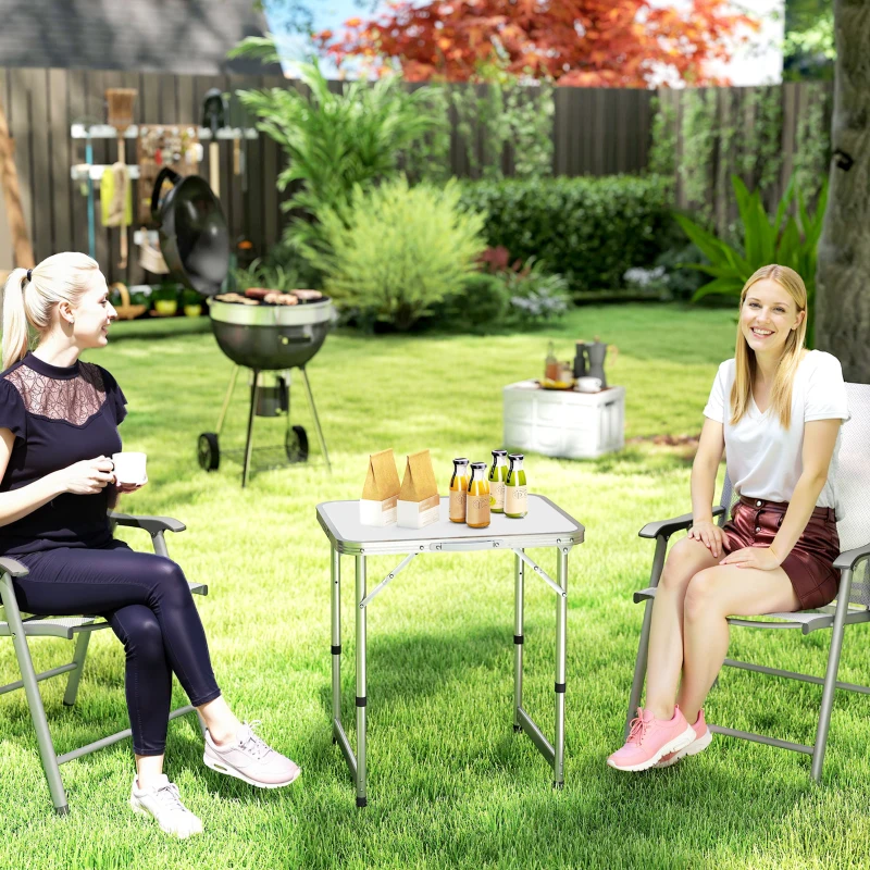 Outsunny Masă de Camping Pliabilă, Masă Universală, Masă de Transport pentru Grădină, Aluminiu, Alb 60 x 45 x 47,5/64 cm