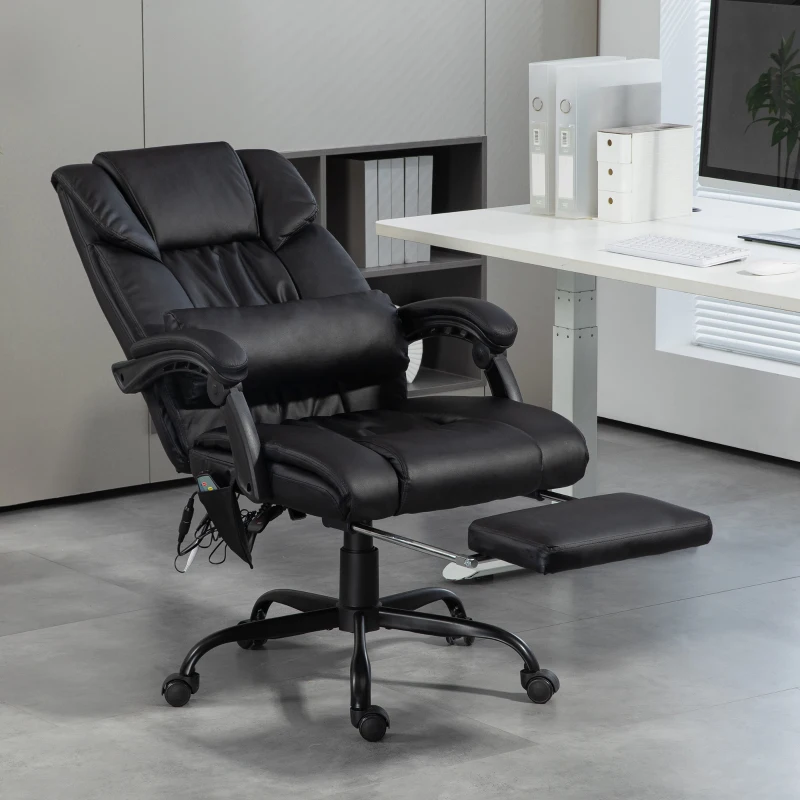Vinsetto 6-Point Massage Office Chair, PU Leather Desk Chair with Adjustable Height and Footrest for Home Office, Black