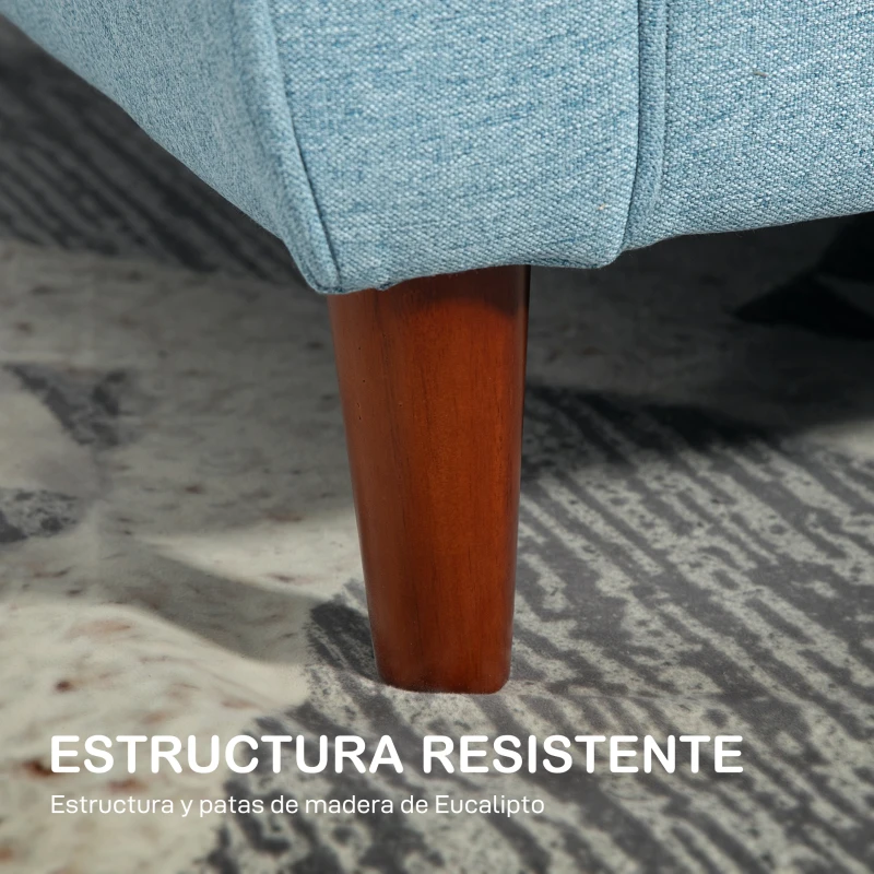 HOMCOM Sofá de 2 Plazas Tapizado en Lino Sintético para Salón Moderno con Reposabrazos Patas de Madera 140x78x83 cm Azul Claro