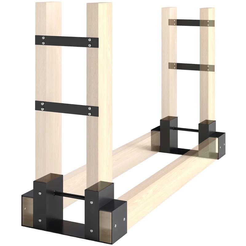 Outsunny Set de 2 supports pour bûches de cheminée intérieur 72x43x30cm en métal noir avec longueur ajustable