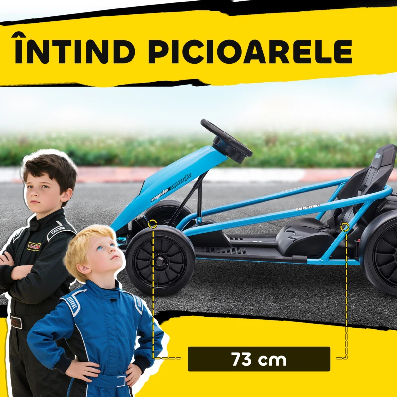 HOMCOM Go Kart Electric pentru Copii, Kart cu Pedale pentru Copii cu Pornire Lentă, Claxon, 115x77x54 cm, Albastru(m-6)