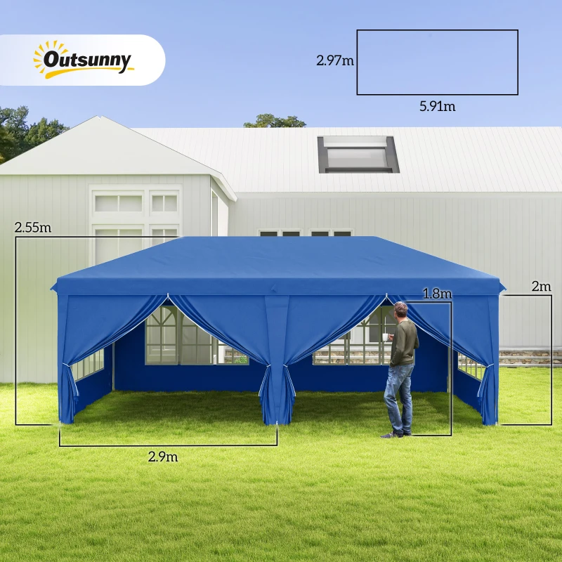 Outsunny 6 x 3m Garden Heavy Duty Water Resistant Pop Up Gazebo Marquee Party Tent Wedding Canopy Awning-Blue(m-3)