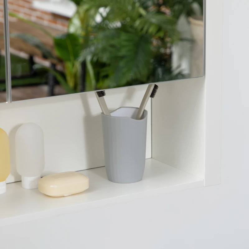 HOMCOM Dulap de baie cu oglinda, armoire montata, 2 usi cu oglinda, raft de depozitare, 80L x 20P x 65H cm, alb