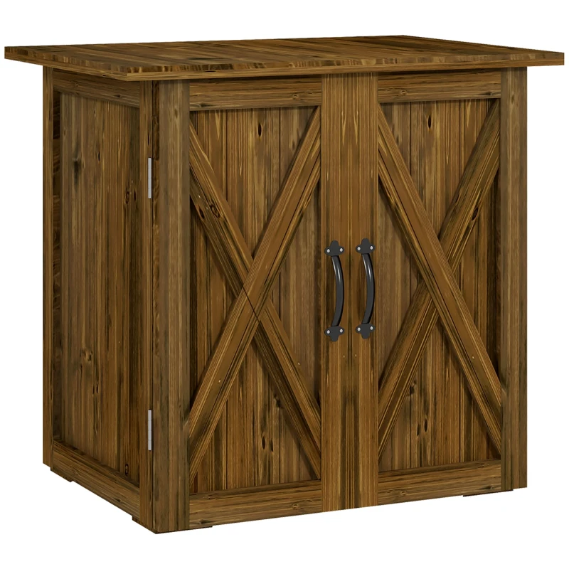 Outsunny Gartenschuppen, Doppeltür, Magnetverschlüsse, Naturholz, 77B x 55T x 72H cm, Braun
