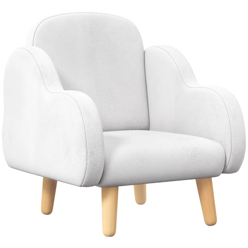 ZONEKIZ Poltrona per Bambini in Stile Scandinavo con Braccioli a Nuvola in Tessuto Bianco, 46x51x55 cm