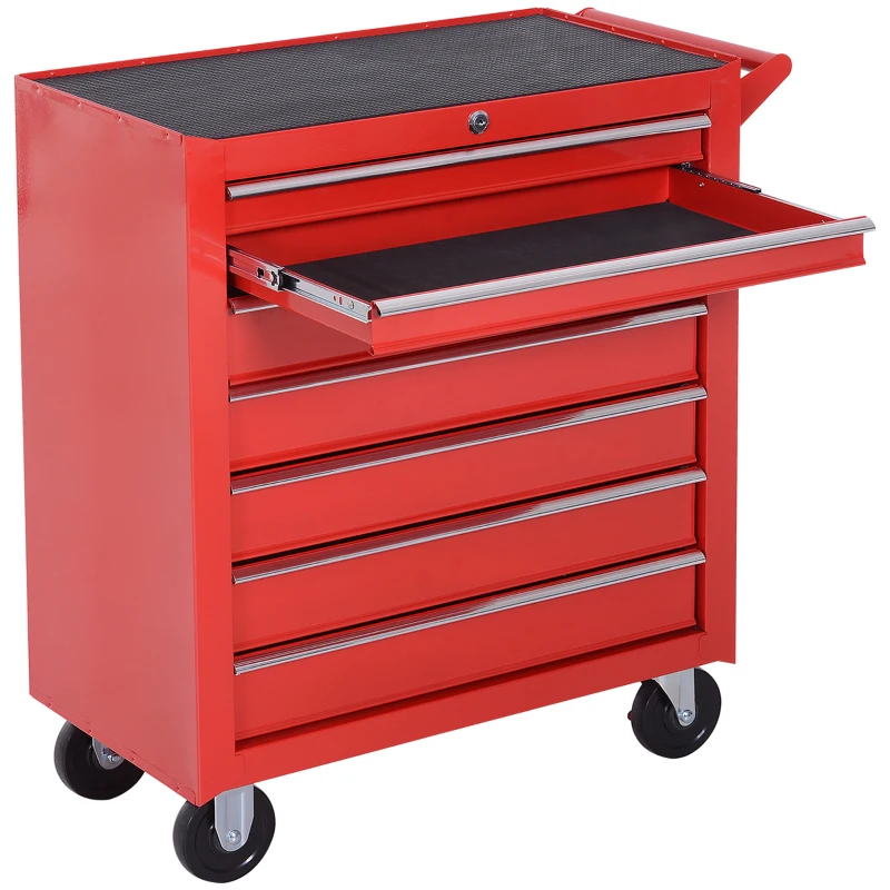 DURHAND 7-Drawer Rolling Tool Chest on Wheels, Lockable Tool Cabinet with Side Handle, Metal Tool Box Trolley for Garage, Workshop, Red(m-12)