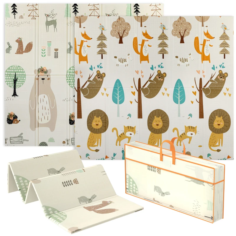 AIYAPLAY Baby Play Mat, Double Sideded Foldable Kids Crawling Mat, Reversible & Waterproof, Animal