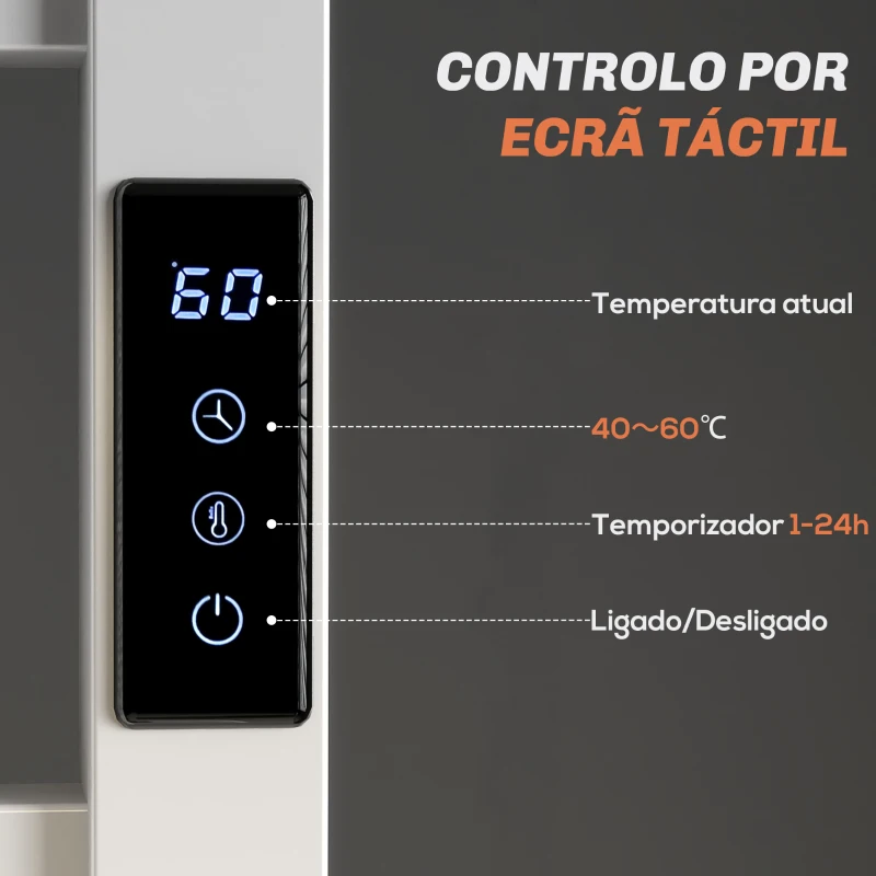 HOMCOM Toallero Elétrico de Parede 110W com Controlo WIFI Ecrã Tátil Temporizador 10 Barras Temperatura Ajustável Baixo Consumo IPX4 45x11x80 cm  Branco