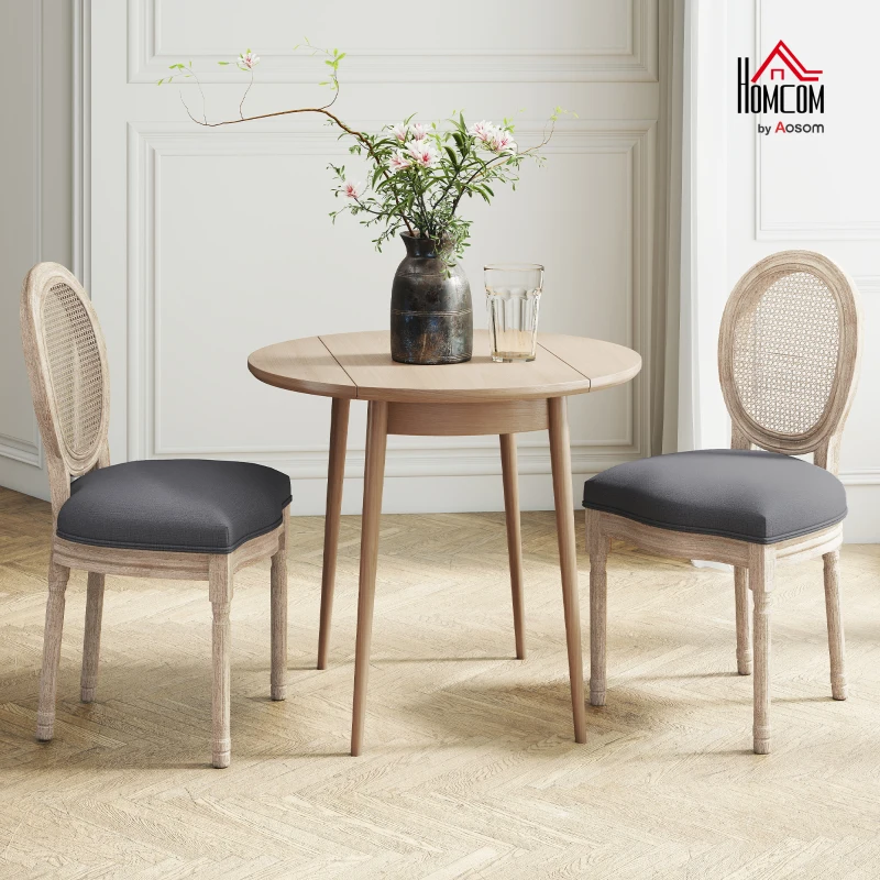 HOMCOM Set of 2 Dining Chairs - Louis XVI Style Medallion Living Room Chair - Solid Carved, Patinated Wood