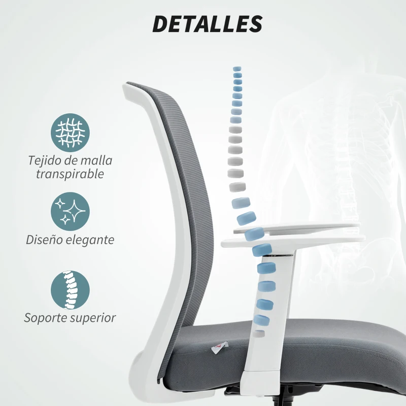 HOMCOM Silla de Dibujo Giratoria de Malla con Reposapiés Soporte Lumbar Respaldo y Altura Ajustable 61,5x57,5x107-121 cm Gris