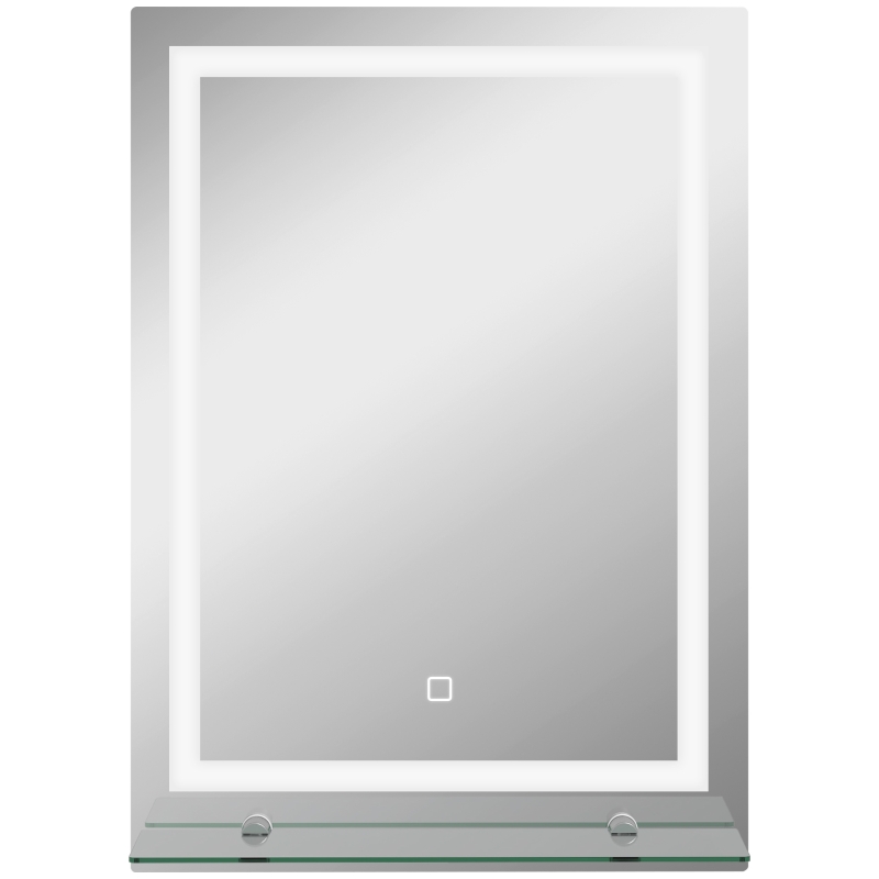 Kleankin Oglindă de Baie cu Lumini LED în 3 Culori Reglabile și Raft din Sticlă, 50x12x70 cm, Argintiu