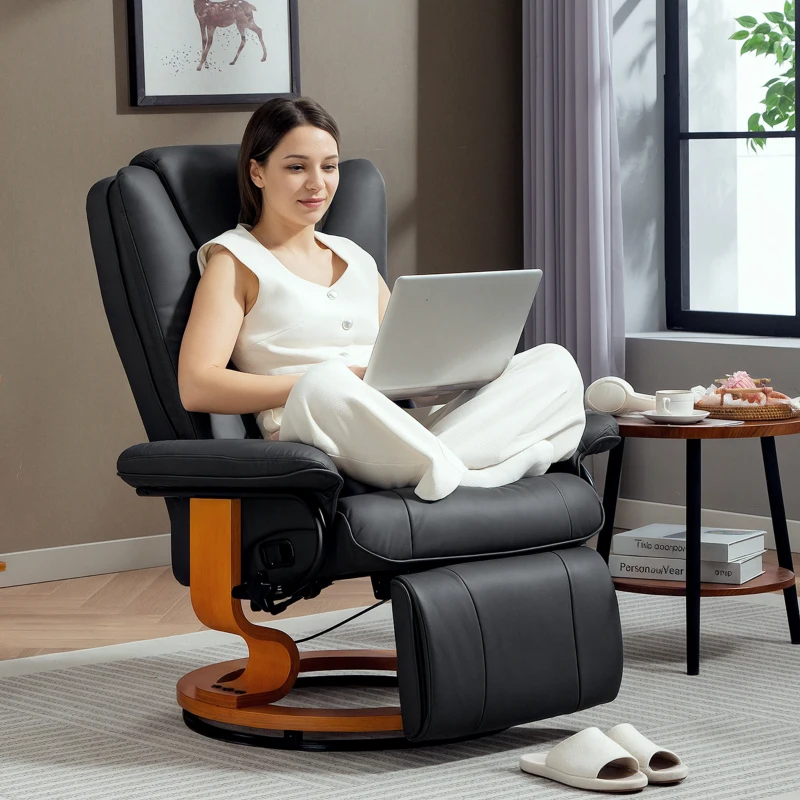 HOMCOM Relaxsessel mit Liegefunktion, drehbar, bis 150 kg, Kunstlederbezug, Stahlrahmen, Dunkelgrau(m-9)