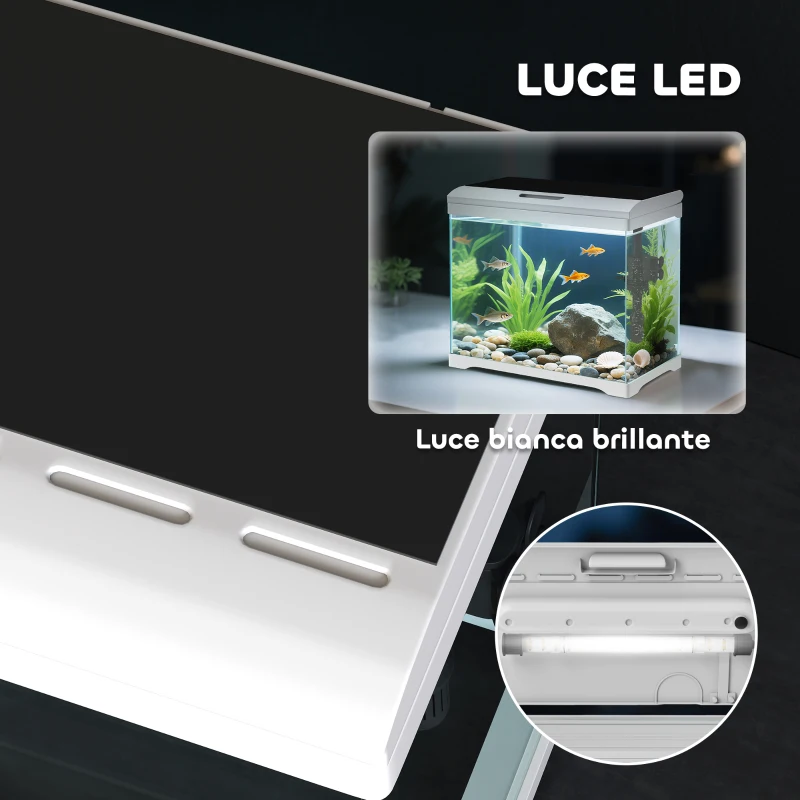 PawHut Acquario per Pesci Rossi 17L con Luci LED, Pompa d'Acqua e Sistema di Filtraggio, 35x21x31 cm, Bianco
