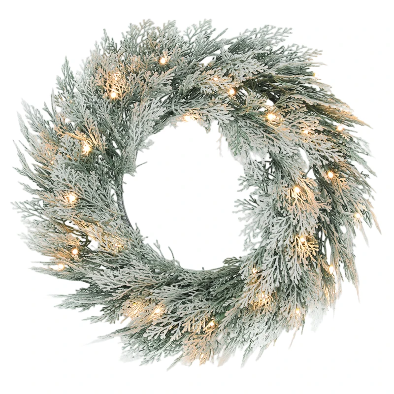 HOMCOM 60cm/ 24inch Flocked Prelit Christmas Wreath