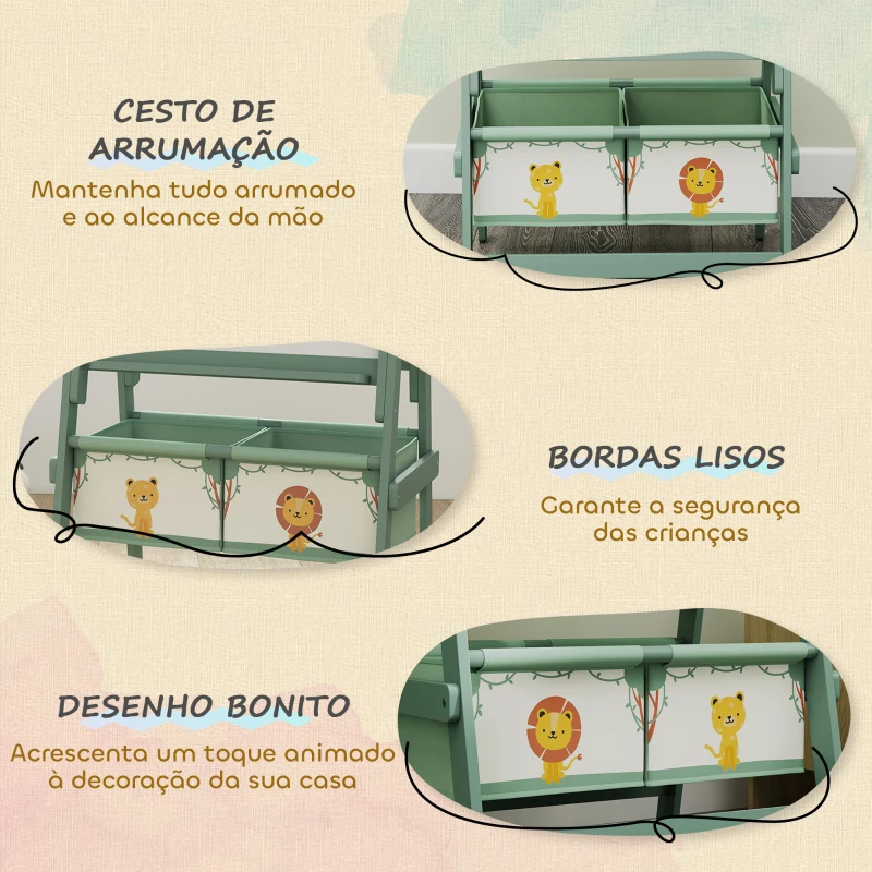 AIYAPLAY Cavalete de Pintura para Crianças 3 em 1 para Crianças acima de 3 Anos com Rolo de Papel e Cestos de Arrumação 54x46x94 cm Verde