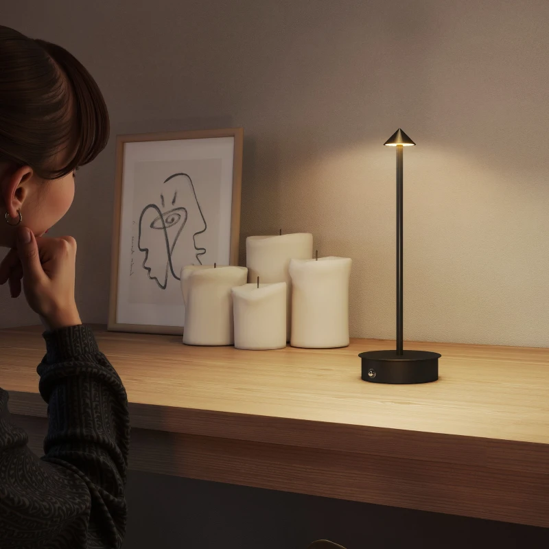 HOMCOM Lampada da Tavolo Touch Ricaricabile con USB, Regolabile 3000K/4500K/6500K, Autonomia 4-8 Ore, Nero