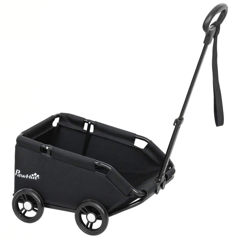 PawHut Hundewagen, klappbarer Hundebuggy für Zwergenhunde bis zu 4 kg, zusammenklappbarer Katzenbuggy mit Griffstange, waschbarem Kissen, Sicherheitsleinen, Aufbewahrungstasche, 4 Räder, Schwarz
