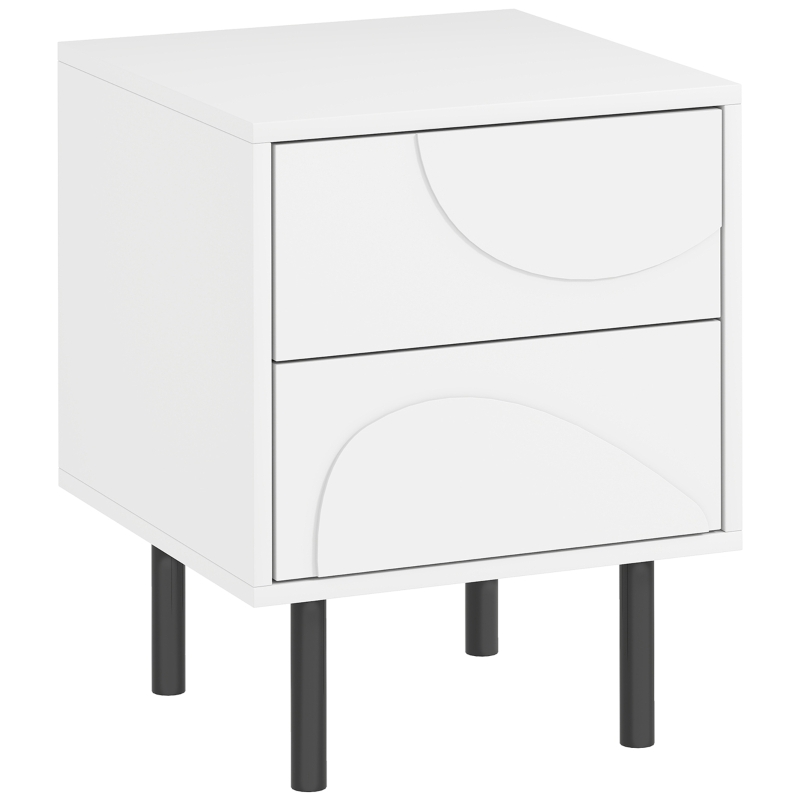 HOMCOM Table de chevet étroite, table d'appoint avec 2 tiroirs à ouverture par pression, pieds en acier, 40 x 40 x 50 cm, blanc