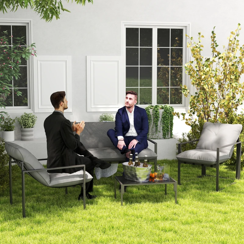 Outsunny Buitenzonnig Tuin Loungeset 4-stuurs Tuinmeubelset 114x70cm, grijs + zwart