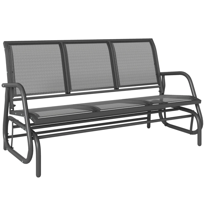 Outsunny 3-Seat Glider Rocking Chair for 3 People Garden Bench Patio Furniture Metal Frame, Grey