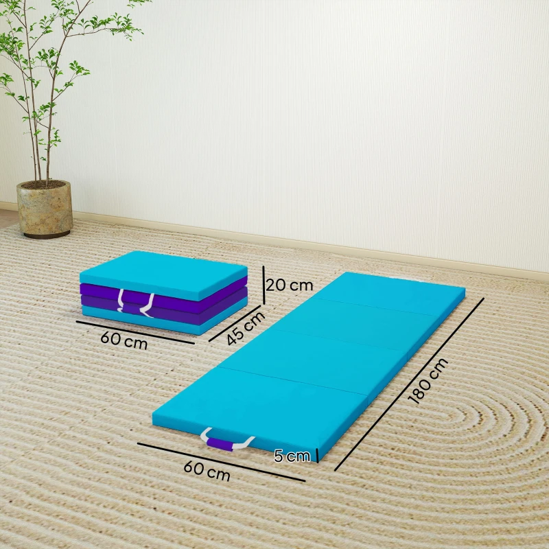 SPORTNOW Tapete de Ginástica Dobrável Tapete de Exercício com Pegas de Transporte e Bolsa 180x60x5 cm Azul e Roxo