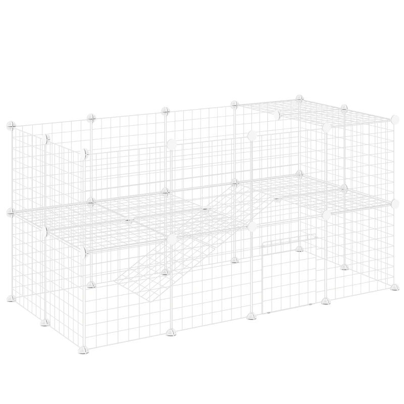 PawHut Recinto de Metal para Pequenos Animais de Estimação com 36 Painéis Desmontável DIY 146x73x73 cm Branco