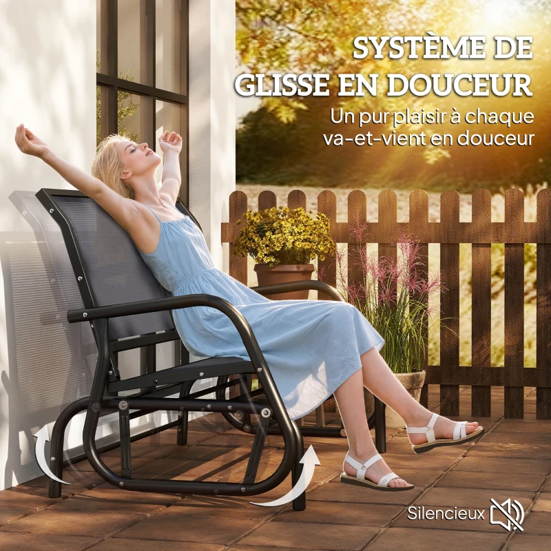 Outsunny Banc à Bascule de Jardin 2 Places Design Contemporain Grand Confort accoudoirs Assise, Dossier Ergonomique Acier textilène Gris