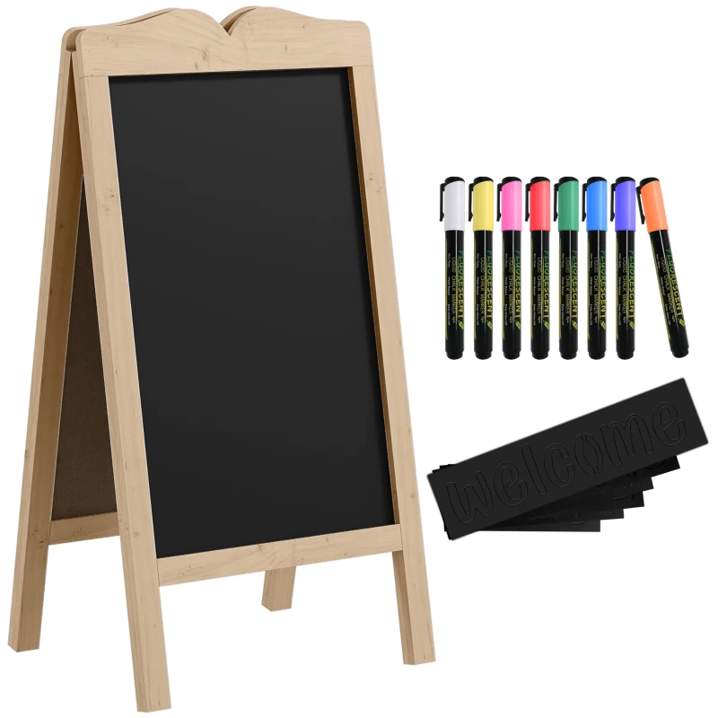 Vinsetto Lavagna Magnetica ad A in Legno di Abete e MDF con 6 Stampini e 8 Pennarelli a Gesso, 51x42x101 cm