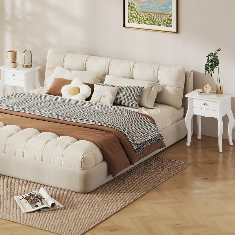 HOMCOM Lot de 2 tables d'appoint, bout de canapé avec pieds courbés, table basse pour salon, chambre, 45 x 35 x 55 cm, blanc