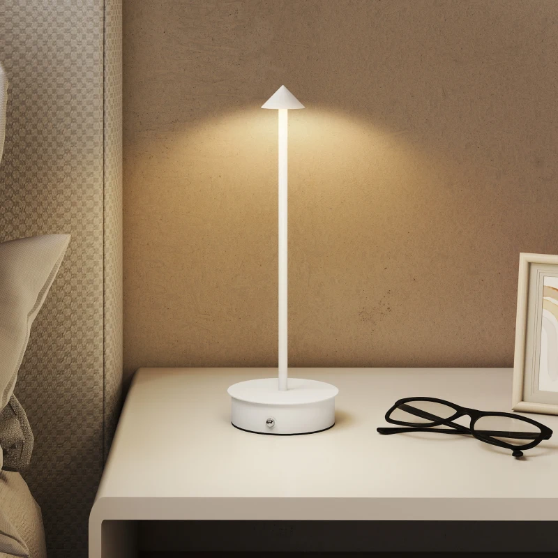 HOMCOM Conjunto de 2 Candeeiros de Mesa Recarregáveis por USB Reguláveis com Controlo Táctil 3000K/4500K/6500K Ø10x30 cm Branco