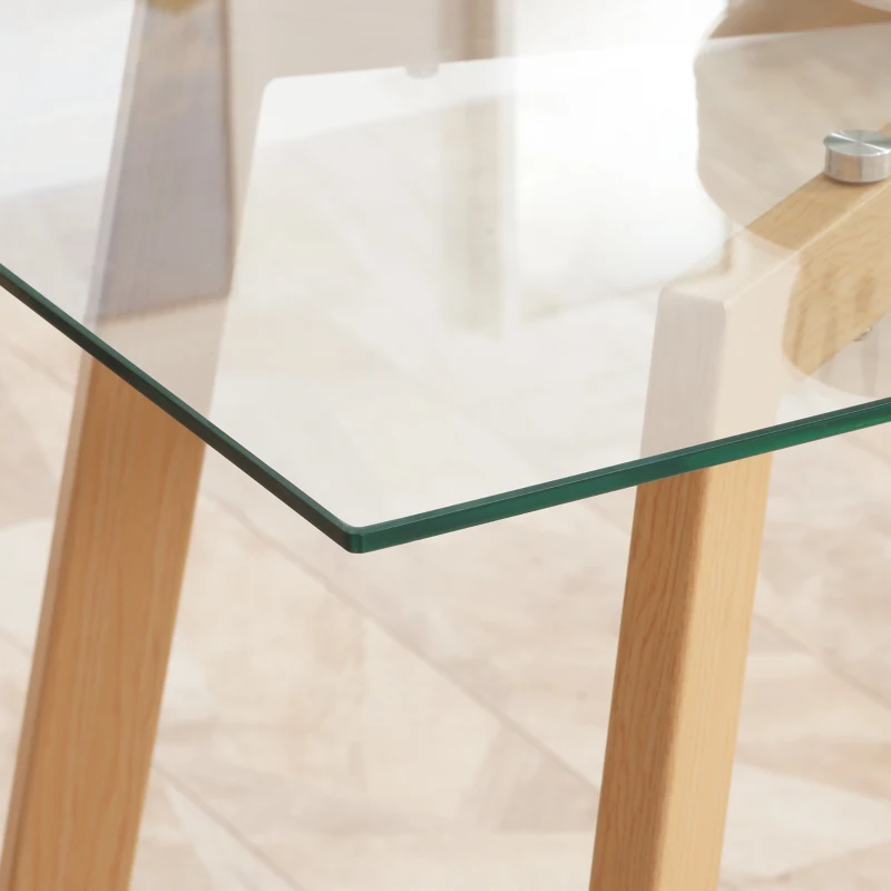 HOMCOM Table à manger pour 4 personnes, 120x60x76cm, table de cuisine, plateau en verre trempé et pieds en acier, transparent