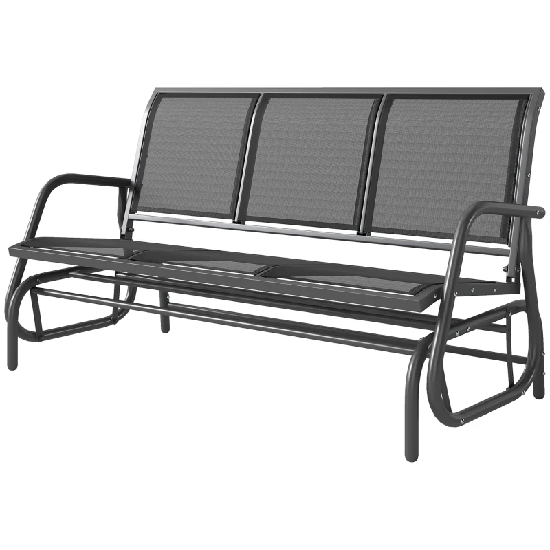 Outsunny 3-Seat Glider Rocking Chair for 3 People Garden Bench Patio Furniture Metal Frame, Black