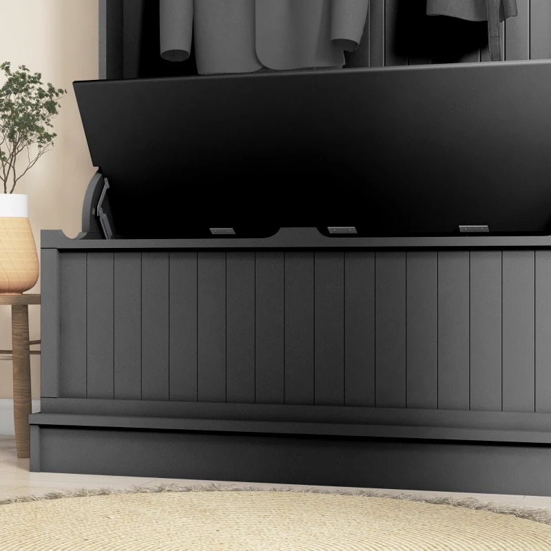 HOMCOM Móvel Cabide de Entrada com Banco Armário de Entrada com Cabide 5 Ganchos e Espaço de Armazenamento 96x34x179,7 cm Preto