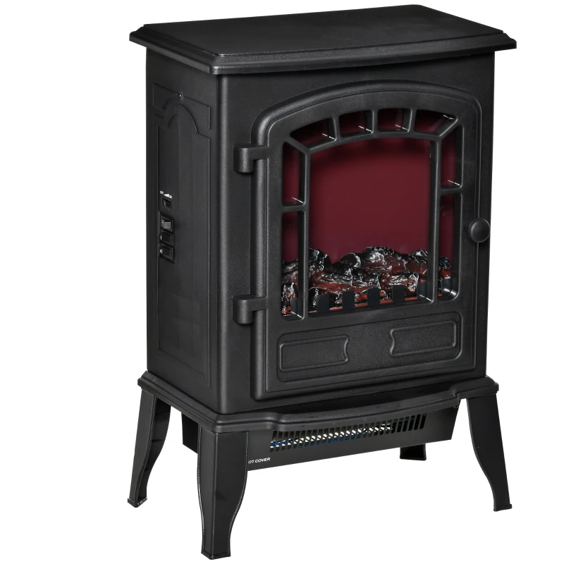 HOMCOM Foyer Électrique sur Pied, 2 Niveaux de Chauffage, Effet de Flamme Réaliste, Polyvalent