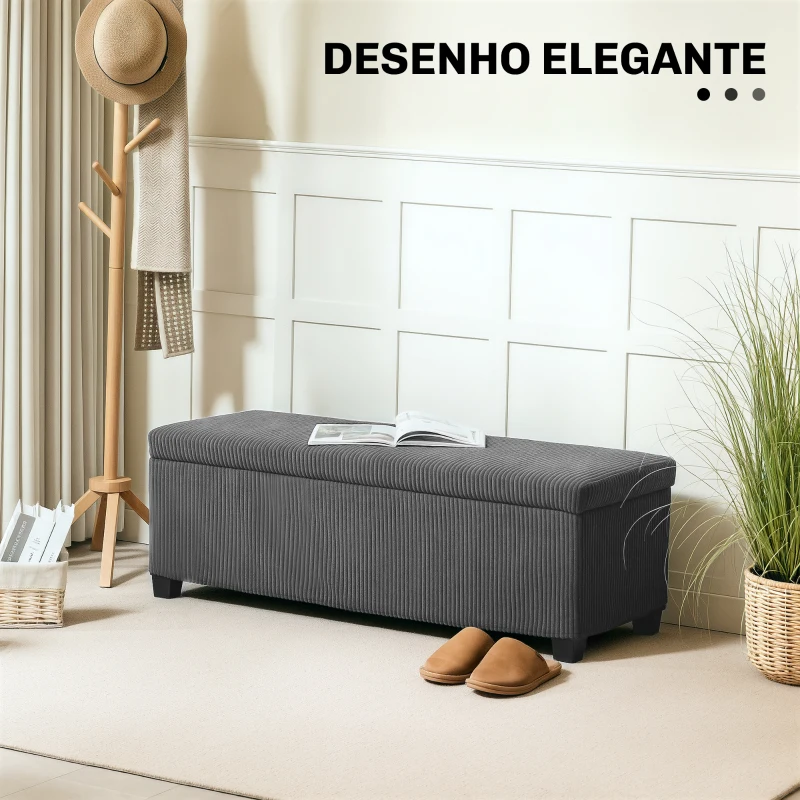 HOMCOM Banco de Arrumação Capacidade de 84 L Estofado em Veludo Banco Pé de Cama para Dormitório 112x42x40 cm Cinzento