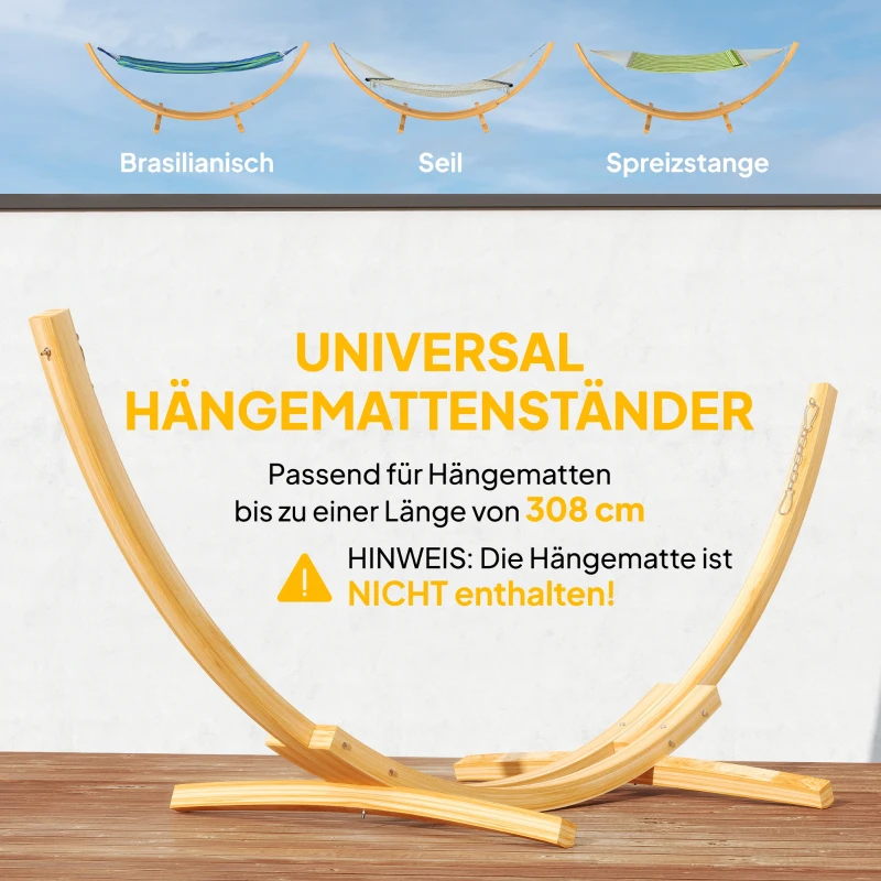 Outsunny Hängemattengestell für Hängematte Hängemattenständer mit Sicherheitsschnalle, Kette, Garten Strand Kiefer 325 x 120 x 118 cm bis 120 kg
