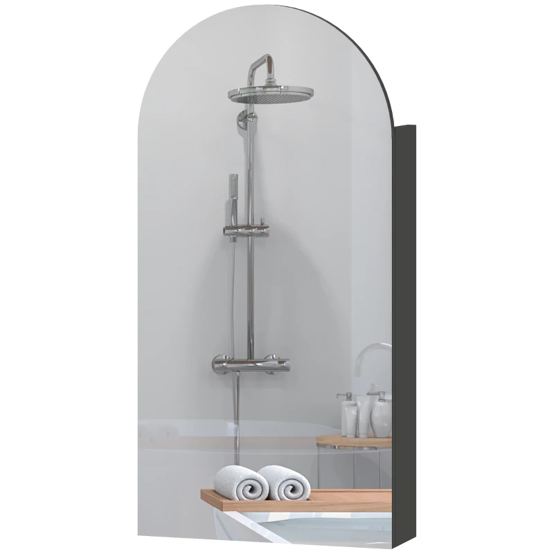 HOMCOM Arched Bathroom Mirror Cabinet with Adjustable Glass Shelves - Black