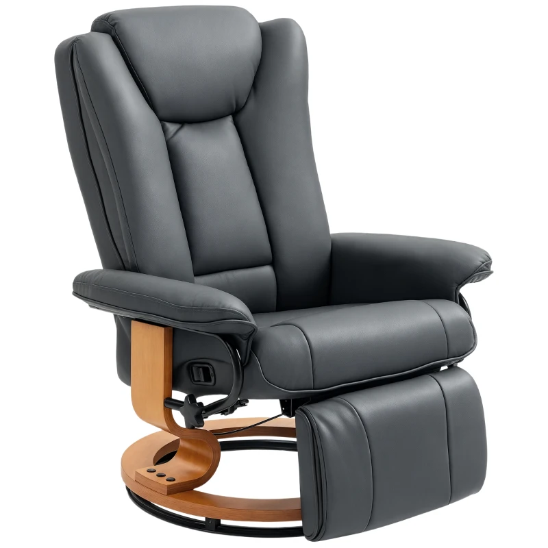 HOMCOM Fauteuil de relaxation avec fonction de relaxation, pivotant, jusqu'à 150 kg, revêtement en cuir synthétique, cadre en acier, Gris foncé