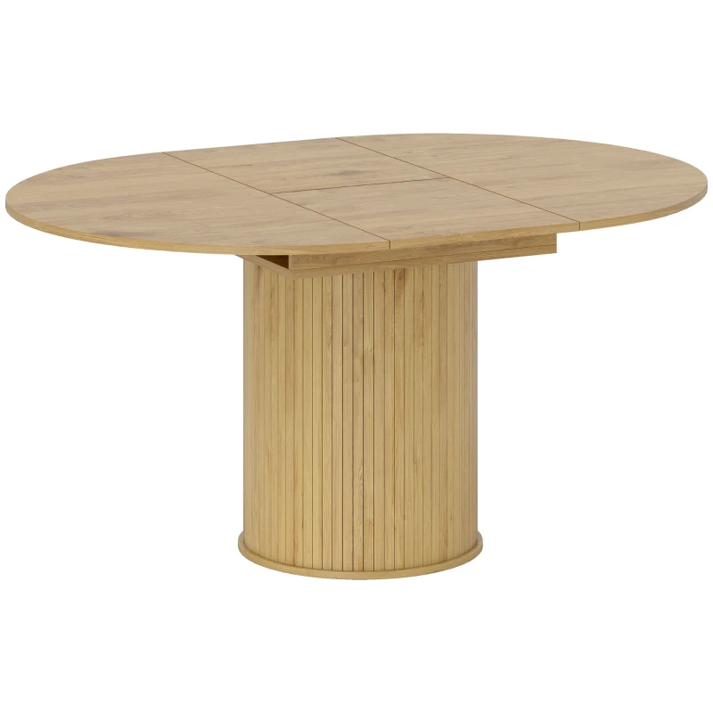 HOMCOM Mesa de Refeição Extensível Redonda para 6-8 Pessoas com Base Estriada para Sala de Estar 110-150x110x75 cm Madeira