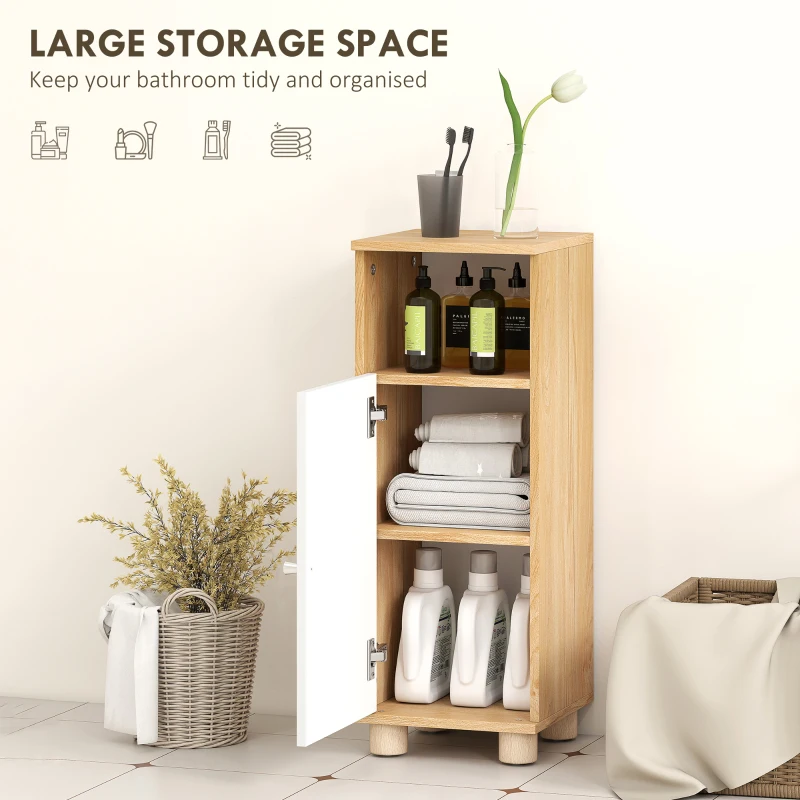 HOMCOM Dulap de Baie cu Dulăpior cu 2 Rafturi și Compartiment Deschis, Alb și Lemn